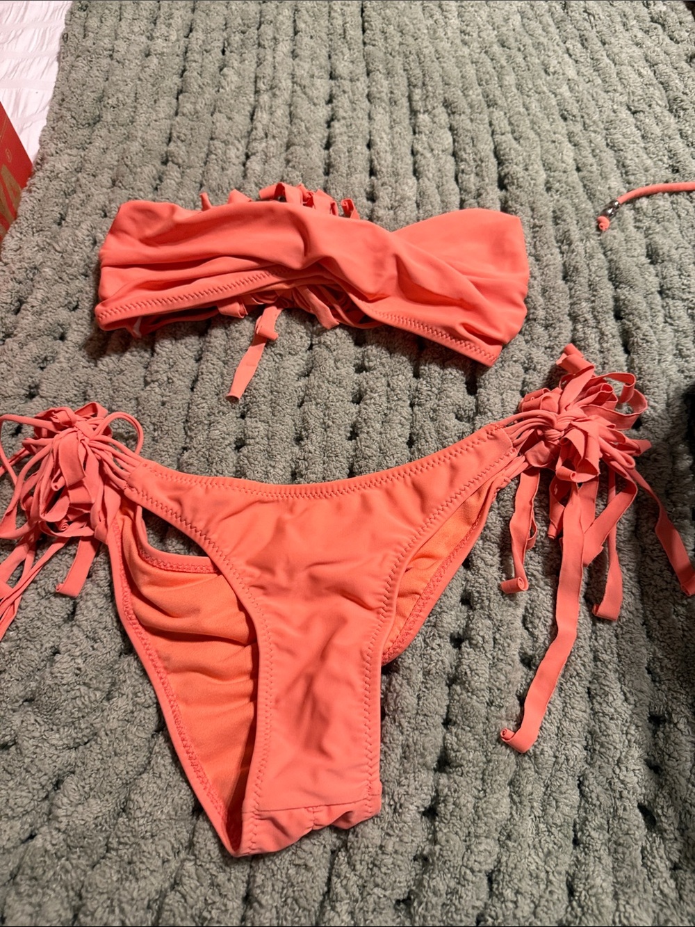 Forever Young Coral Bandeau Bikini Set with Side-Tie Bottoms